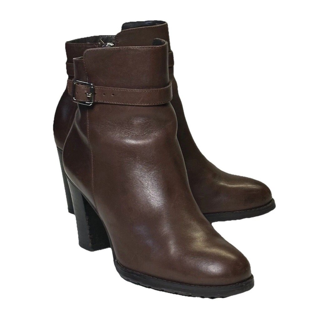 Ralph Lauren Ankle Zip Boots Carole Brown Leather Size 5.5 B Chunky Heel